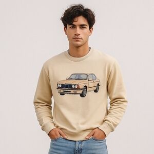 Gabriel Salcedo Car Sketch Art Crew Neck Sweat Shirt Men's Size Medium Tan